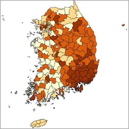심혈관질환 사망률(2006~2008년)의 지역간 차이