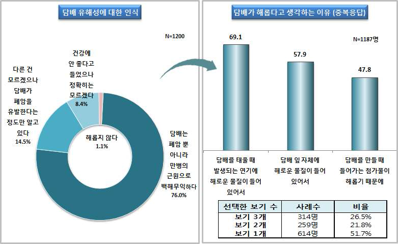 담배의 위해성에 대한 인식 및 그 이유