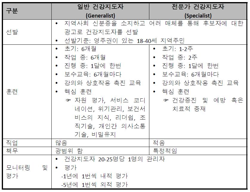 일반 및 전문가 건강지도자의 유형 비교