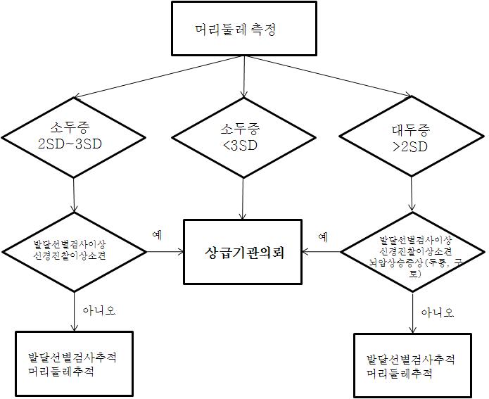 소두증 및 대두증 환자의 일차진료에서의 진료지침 (2SD~3SD: 95-99%)