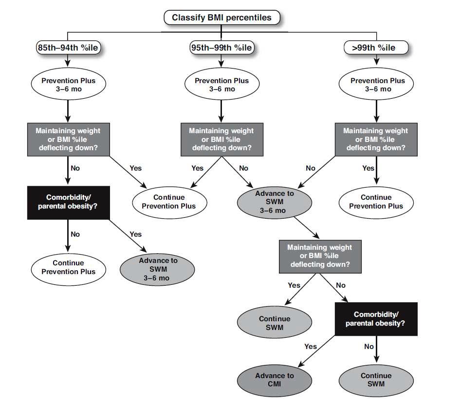 과체중, 비만인 2-5세 어린이에서 단계별 치료