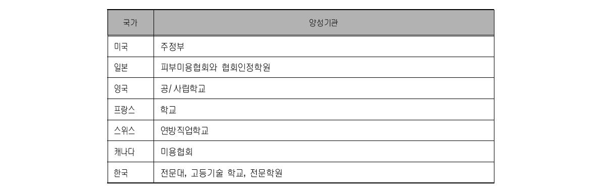 주요국의 피부미용사 자격증 양성기관