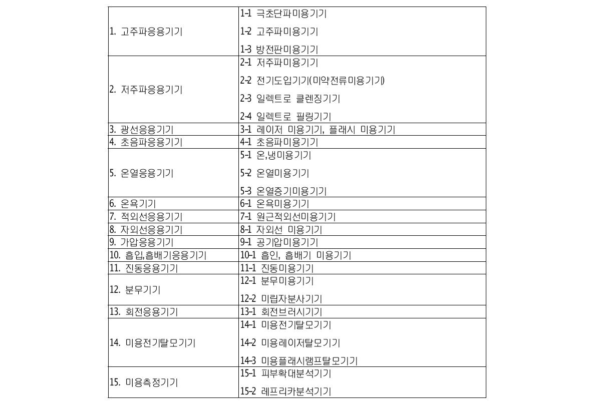 피부미용기기의 품목분류