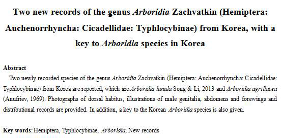 Submitted manuscript of unrecorded species, Arboridia apicalis collected in Korea.