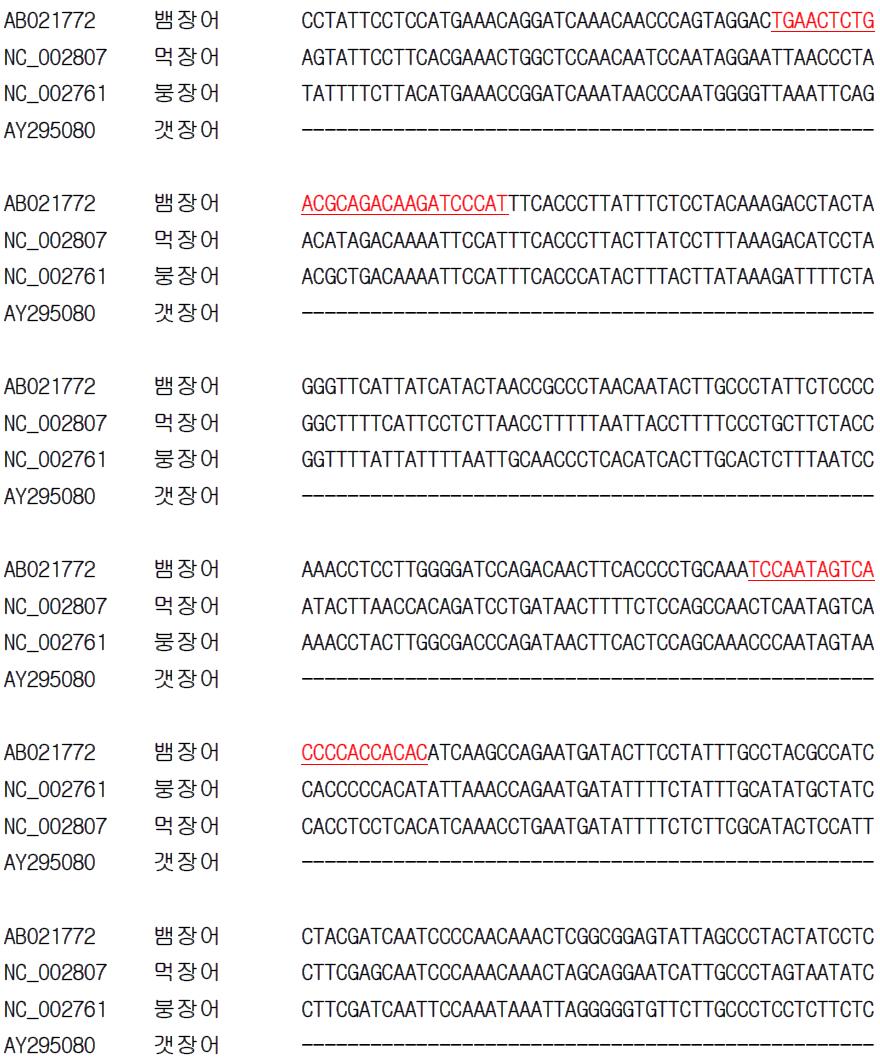뱀장어 종 특이 프라이머 설계를 위한 유전자(Cytb) 염기서열 비교 및 분석.