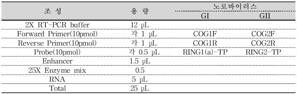 노로바이러스 Duplex Realtime RT-PCR 조성