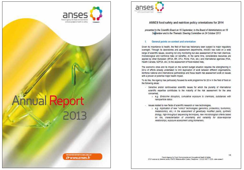 2013 ANSES 기관 활동보고서 및 2014 식품안전 정책방향