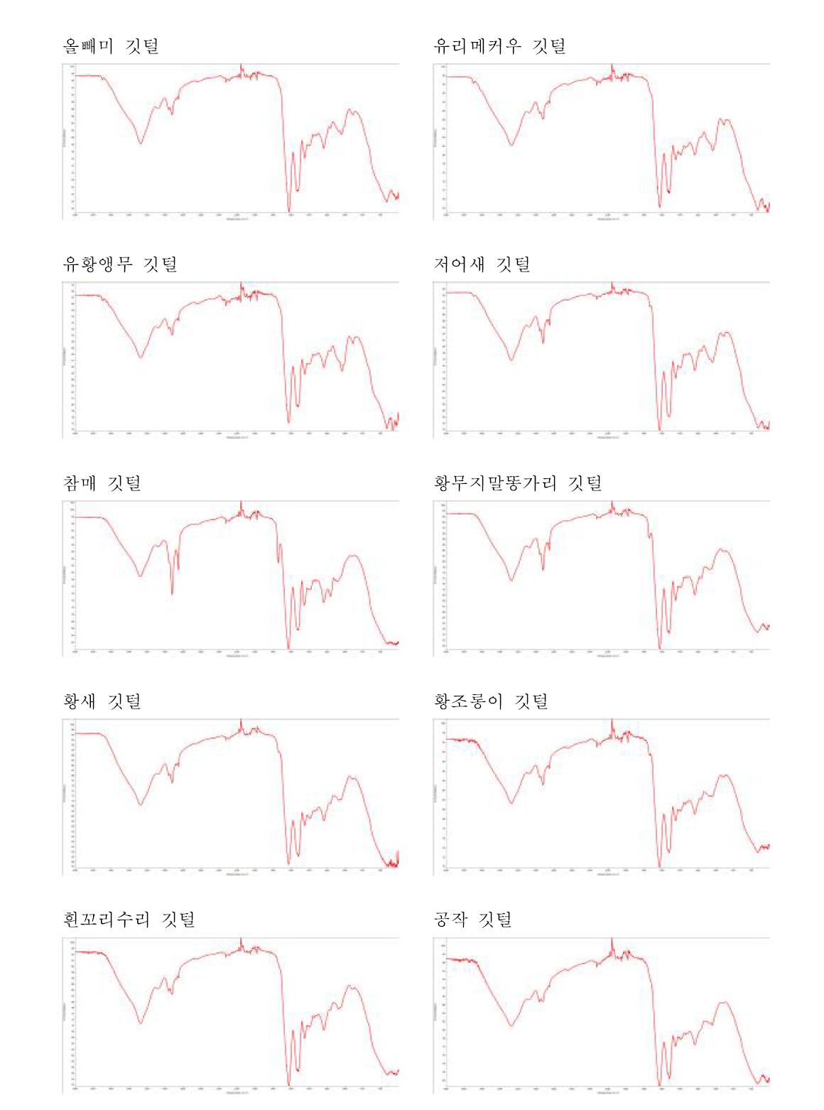 동물 털의 적외선 분광광도계 스펙트럼