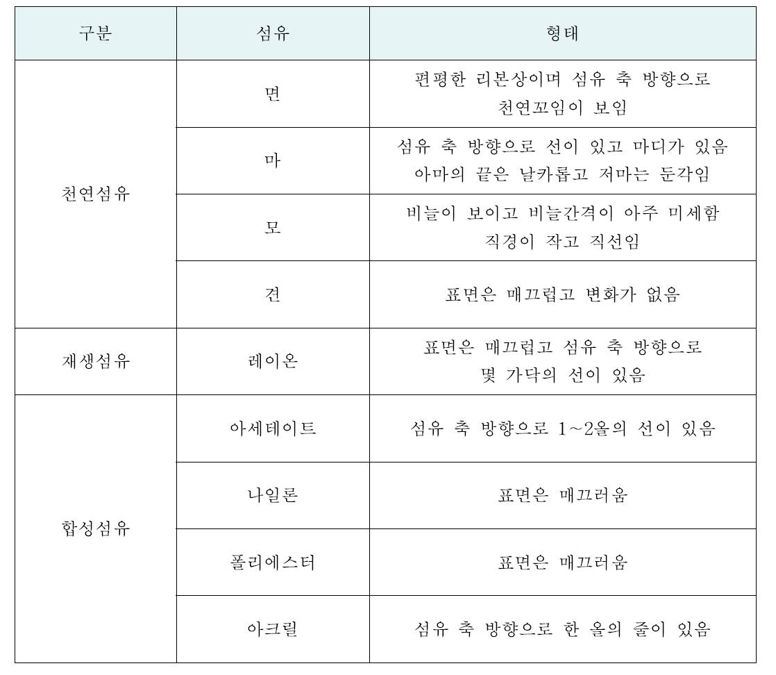 현미경 관찰에 의한 섬유의 외부형태