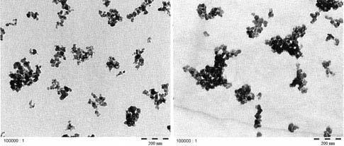 TEM micrographs of carbon black in the dry state: left: Printex 80, right: PrintexⓇ 85. Figure 23.