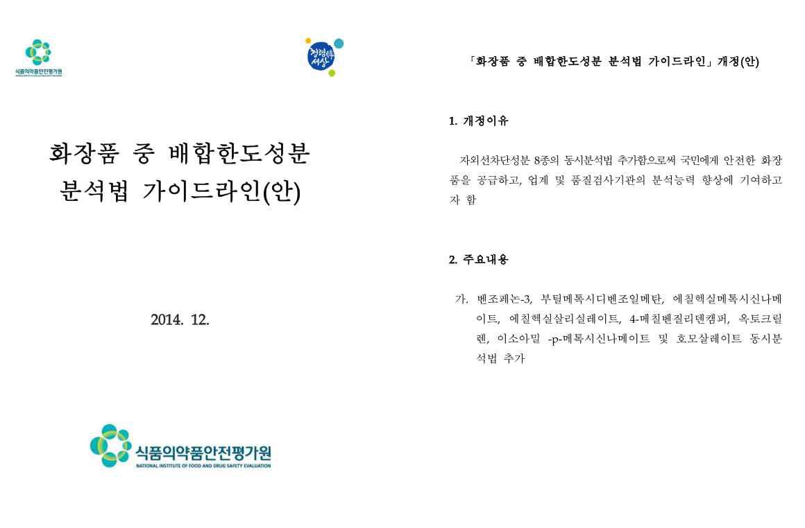 화장품 중 배합한도성분 분석법 가이드라인(안)_2015년 계획