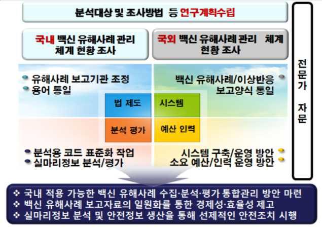 국내 백신 유해사례 수집·분석·평가 통합관리 방안 마련 연구 추진체계.