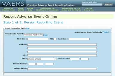 미국 VAERS Online 보고 시스템.