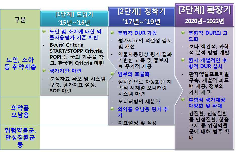 후향적 DUR 체계 확립 중장기 계획