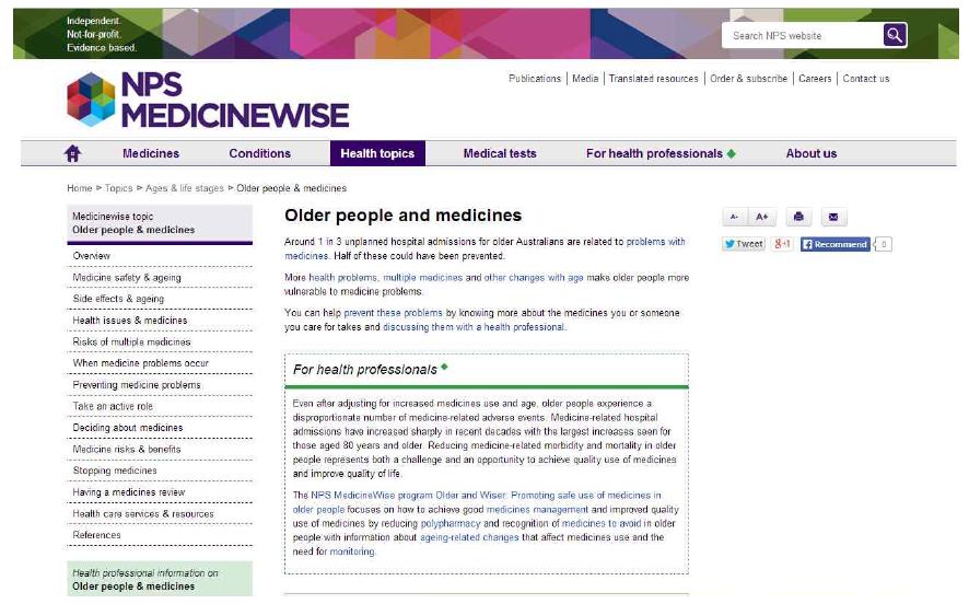 NPS Medicinewise 의 노인과 약품에 관한 정보