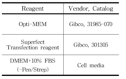 Transfection 필요 시약 및 방법