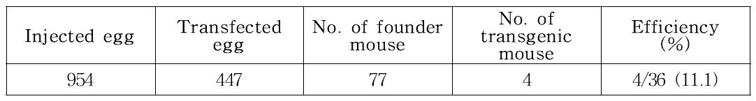 Efficiency of transgenic mice production.