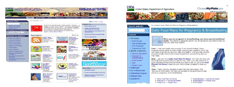 미국 USDA의 웹사이트 예