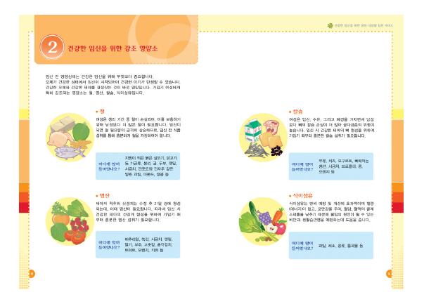 건강한 임신을 위한 강조 영양소 교재 내용의 예