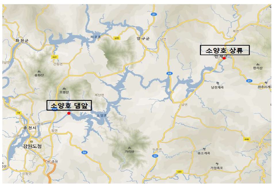 The sampling site in Lake Soyang and Soyang upstream