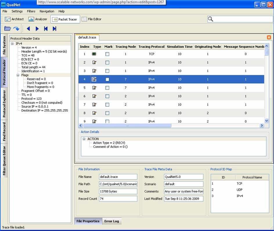 QualNet Packet Tracer 구성 화면