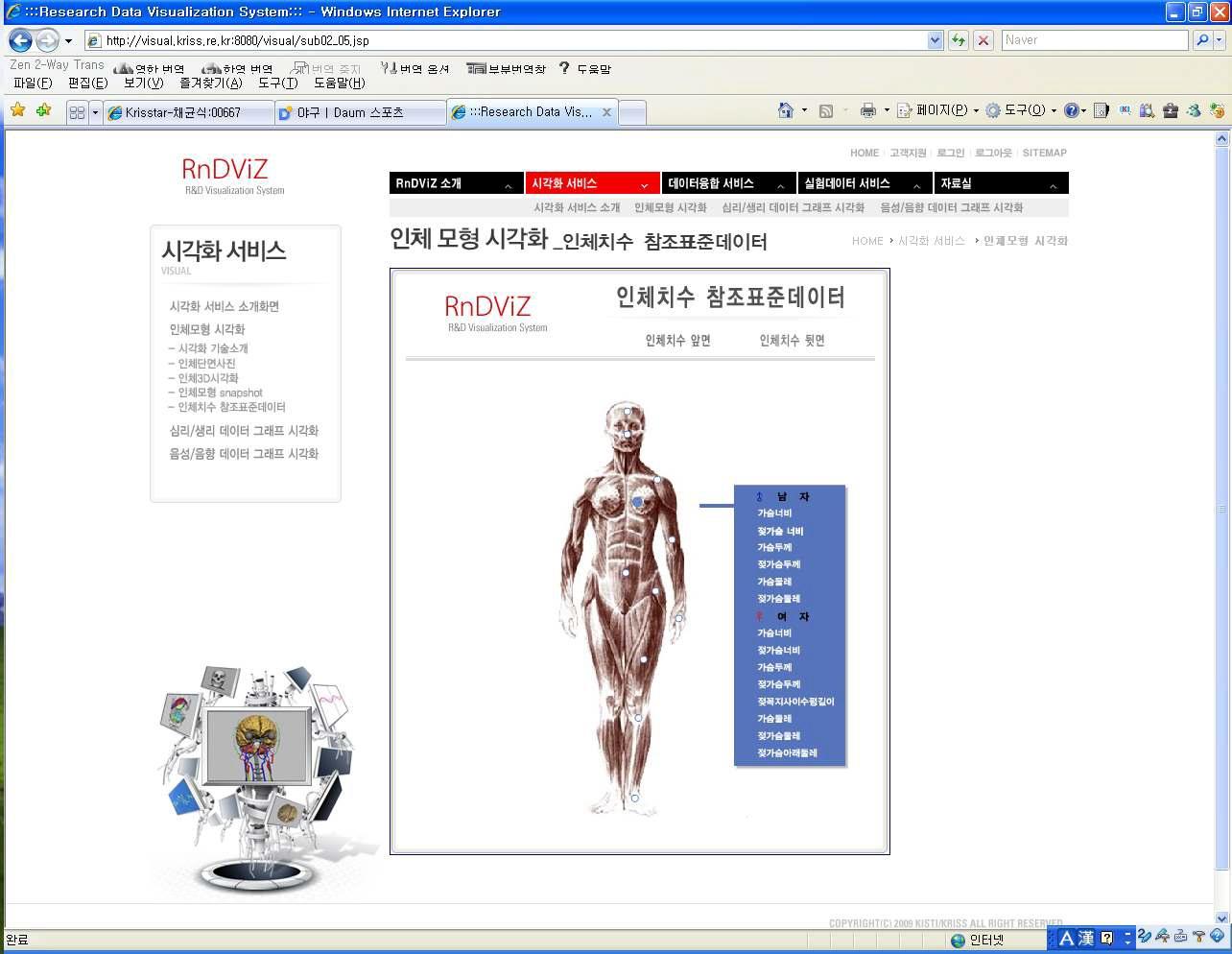 한국인 인체치수 참조표준 검색 인터페이스