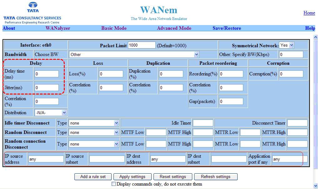 WANem main screen