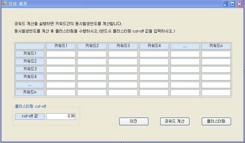 코워드 계산 및 클러스터링 창