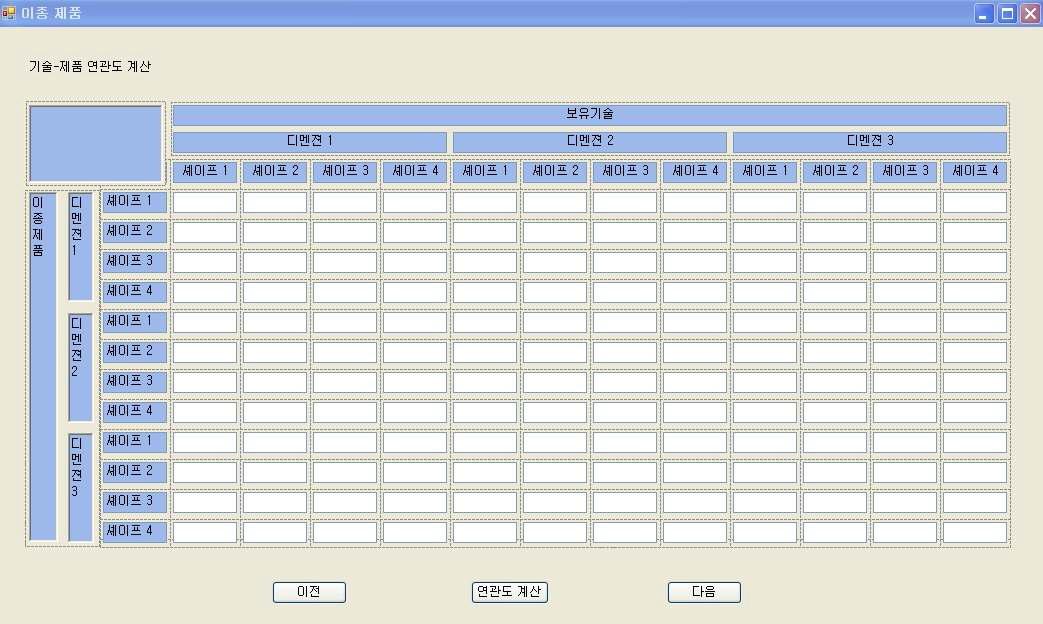 이종제품영역의 링킹그리드 출력 창