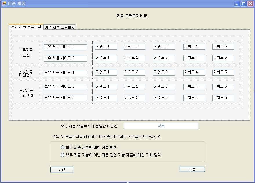 이종제품영역 기회 발굴 영역 선택 창