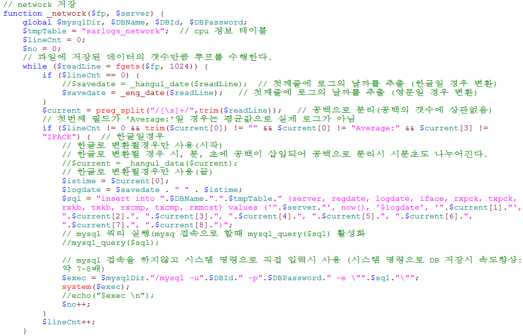 Network sar log 정보 저장