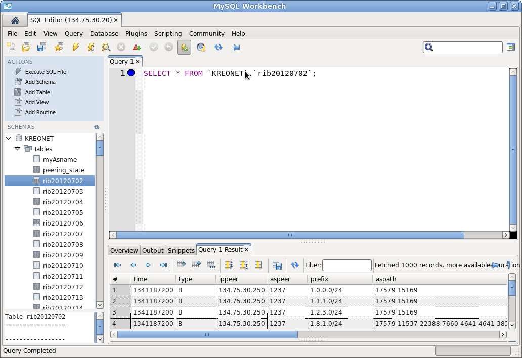 mysql-workbench를 이용한 iBGPlay 데이터베이스 접속