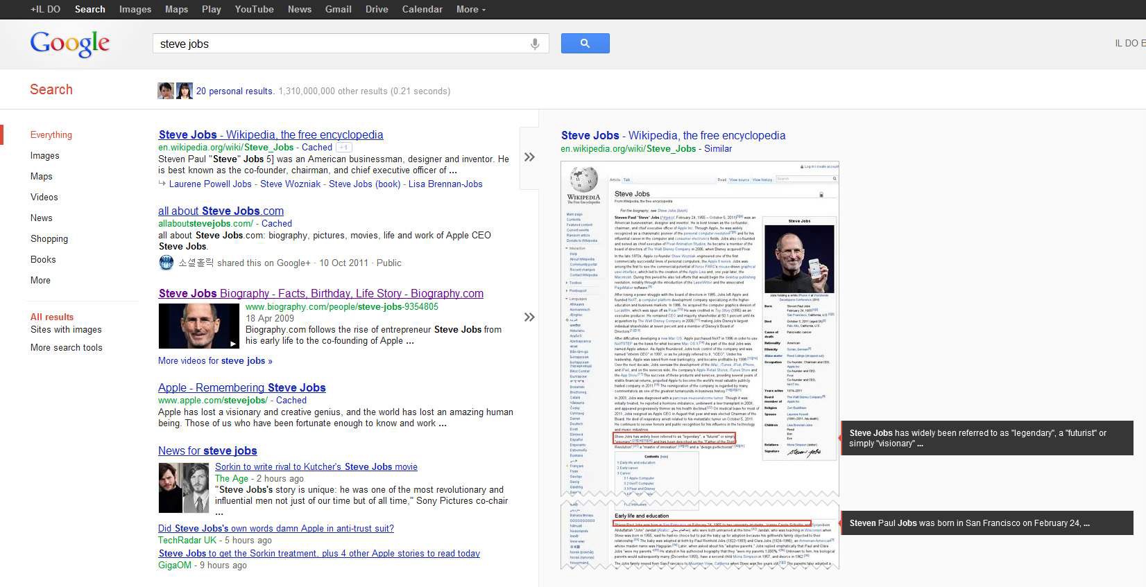 Screen for Google Knowledge Graph