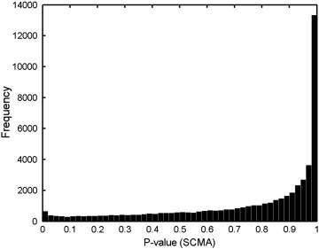 구조 기반 공진화 분석에 의해서 계산된 SCMA P-value 분포