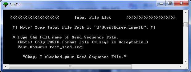 SimFlu 구동화면: Seed Sequence File 설정