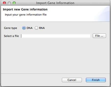 유전자 정보 임포팅을 위한 위자드 다이얼로그