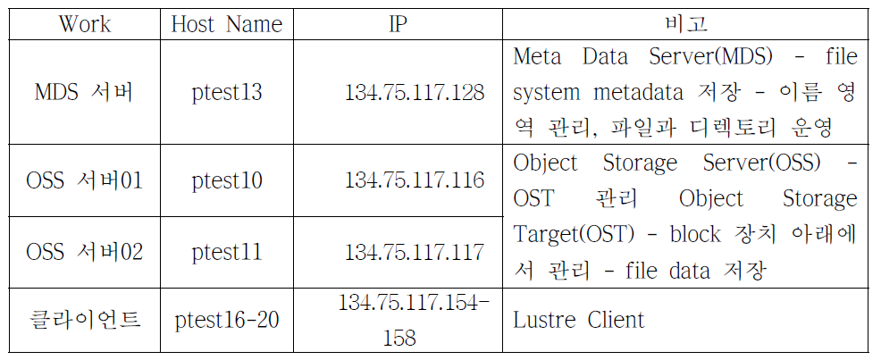 Lustre 테스트베드 서버/클라이언트