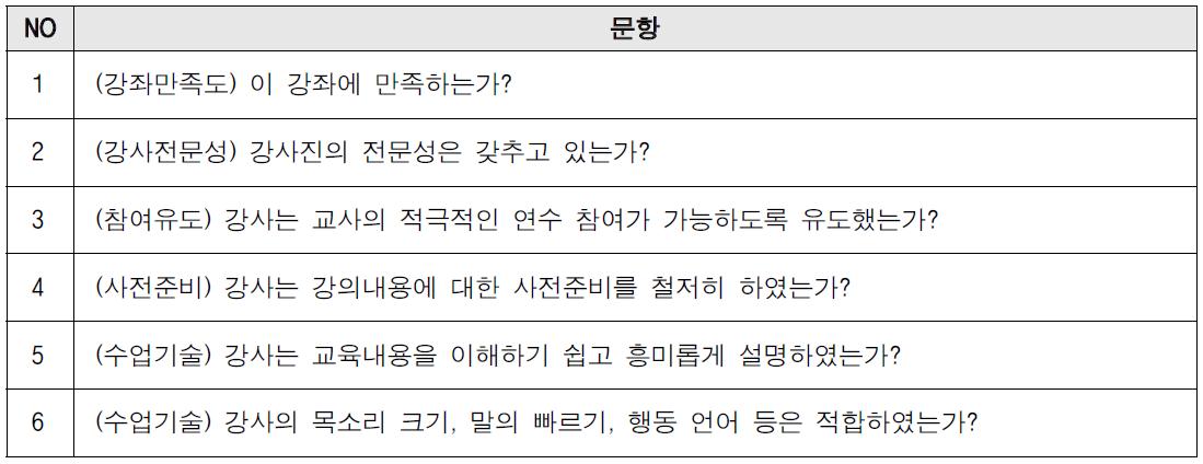 세부 강좌별 강사 평가문항