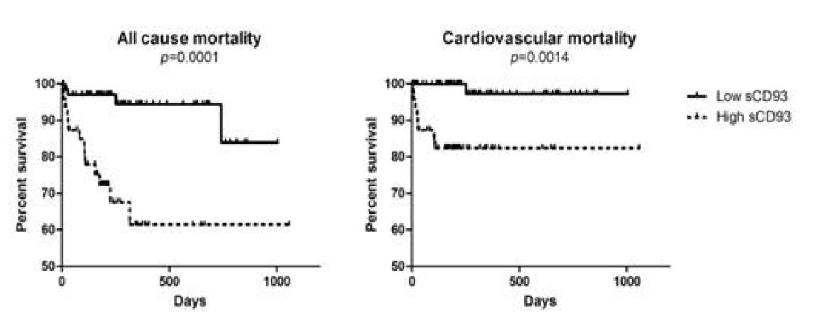 혈청내 soluble CD93의 농도와 심근경색 예후와의 관계