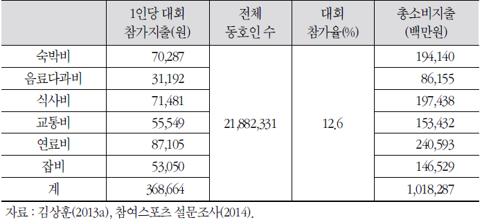 2012년 참여스포츠 이벤트 소비지출 현황