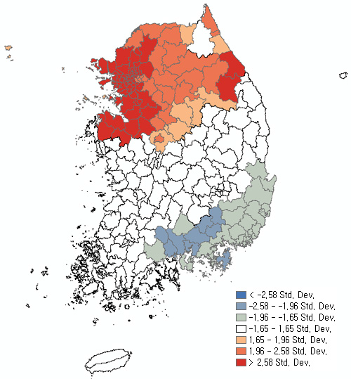 Getis-ord Gi* 분석결과