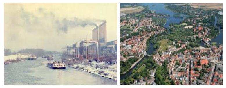 사회주의 시절의 브란덴부르크-하벨 공장지대와 현재의 시가지 모습