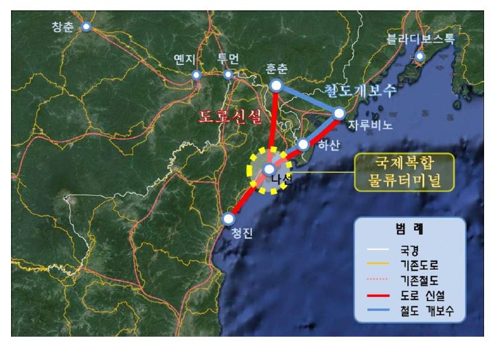 두만강유역 교통물류네트워크 공동개발사업 위치도