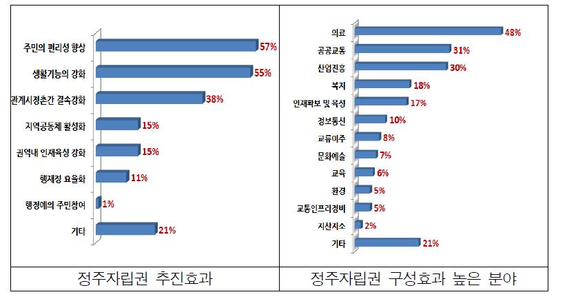 정주자립권 추진효과 및 구성효과가 높은 분야