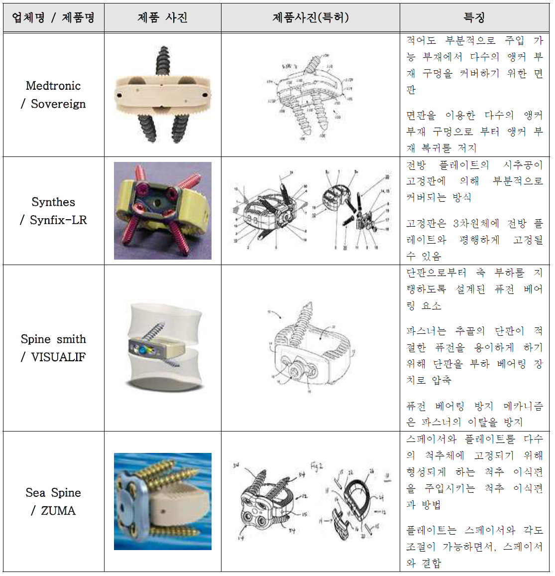 타사 경추용 자립형 cage의 특허 분석