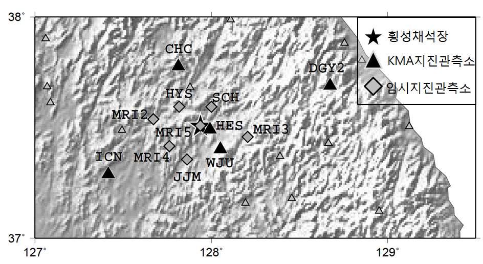 Hoengseong quarry and quarry blasting waveforms recorded KMA seismic stations