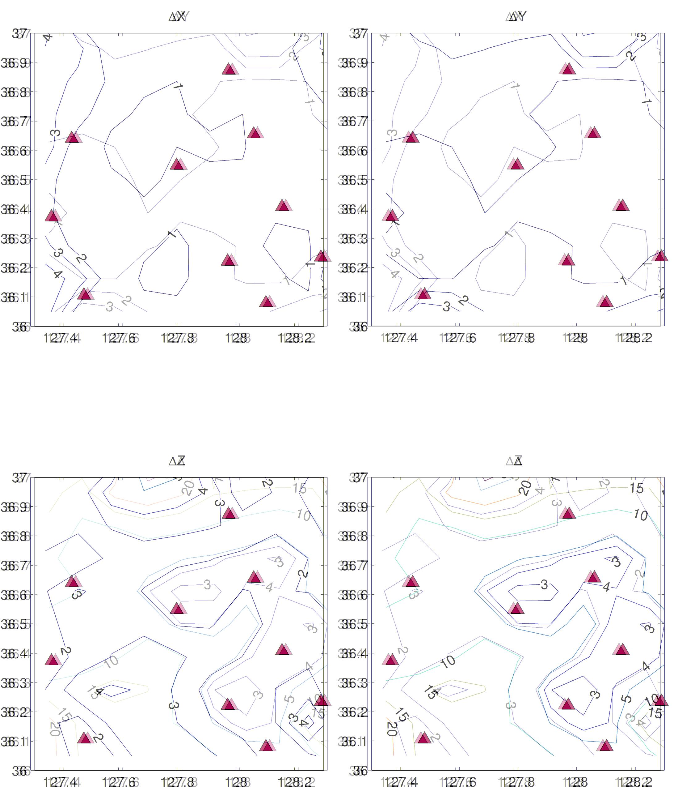 Distribution of epicentral errors in the center of KNSN seismic network.