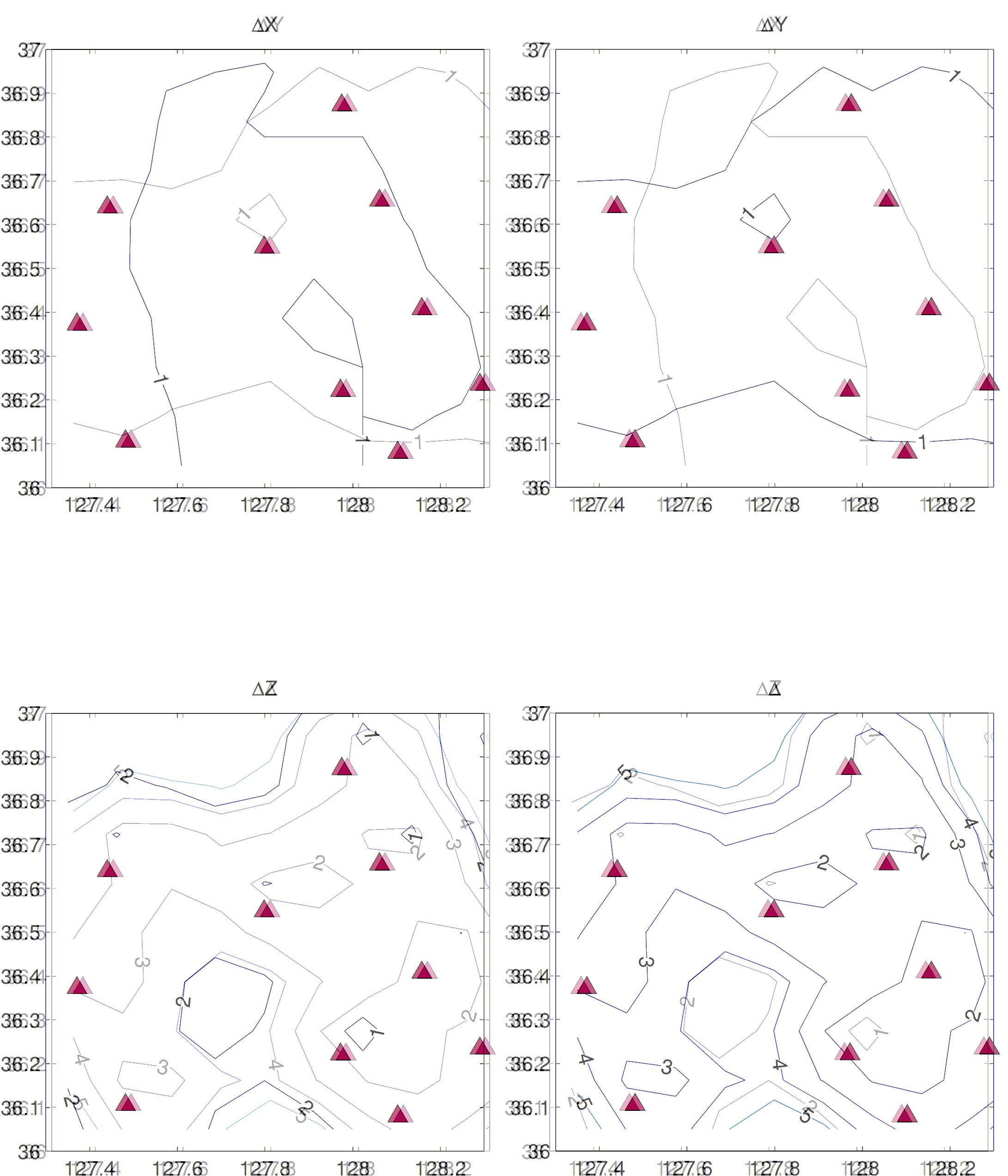 Distribution of epicentral errors in the center of KNSN seismic network.