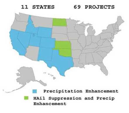 Weather modification programs operating in the United States