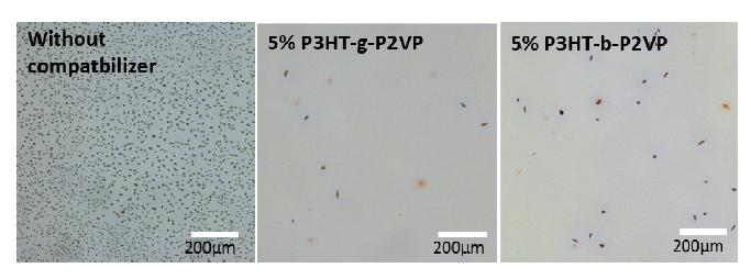 Optical microscopy images with and without compatbilizer